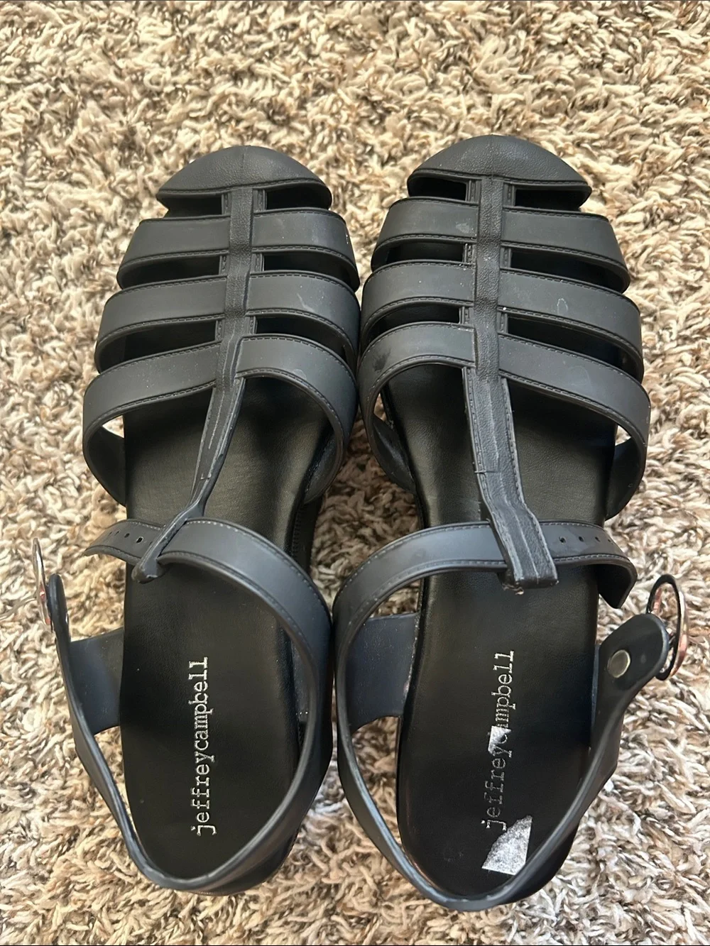 Jeffrey Campbell Black Platform Fisherman Sandals - Chunky T-Strap